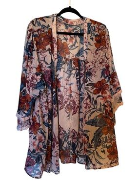 Bella Du Jour Floral Kimono Coverup XL Oversized Boho Lace Sleeve